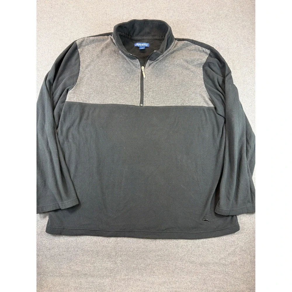 Tommy‎ Bahama Pullover Mens XXL Black Gray Colorblock Quarter Zip Fleece Comfort